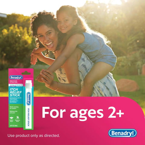 Extra Strength Itch Relief Stick For Itchy Skin, Rashes And Bug Bites, Grab And Go First Aid Essential with mother and child outdoors.