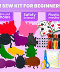 12 Jumbo Bug Felt Sewing Projects For Beginners Kids Craft Kit with kid-safe scissors, needles, thread, and stuffing.