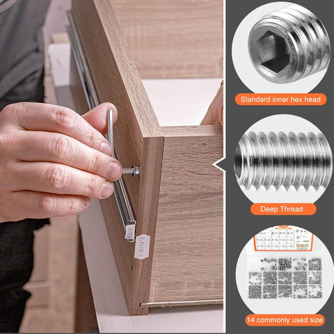 485 Pcs Set Screws Kit In 304 Stainless Steel With 14 Sizes M3 M4 M5 M6 M8 Head Socket Hex Cup Point Includes 5 Hex Wrenches And 1 Tweezer Durable Rust Resistant Gear For DIY And Pro Projects