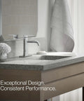 Venza No Fuss Single Handle Bathroom Sink Faucet With Clicker Drain And 1 Hole Installation in Polished Chrome on vanity
