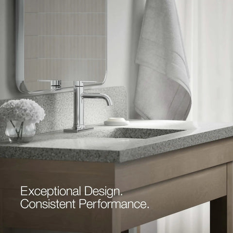 Venza No Fuss Single Handle Bathroom Sink Faucet With Clicker Drain And 1 Hole Installation in Polished Chrome on vanity