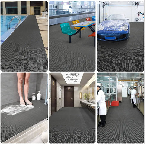 Drainage Non Slip Floor Mats For Wet Areas 3x10 Ft Heavy Duty PVC Rubber Matting in pool, kitchen, garage, bathroom, restaurant, and spa