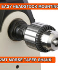 Heavy Duty 1/2 Inch Keyed Drill Chuck With Two Morse Taper Arbor easily mounted onto #2MT shank, showcasing smooth grip design.
