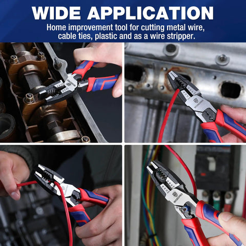 6 In 1 Lineman Pliers With Wire Cutter And Stripper 8 Inch Multipurpose Pliers in use for clamping and cutting wires