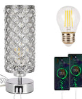 Lit Crystal Table Lamp Set With Dual USB Ports, Touch Control, 3 Way Dimmable Nightstand Lamps, Acrylic Chrome Finish shown