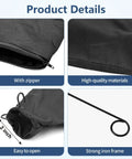 Product details of Universal Miter Saw Dust Bag Set 2 Pack, showcasing zipper, material, and iron frame.