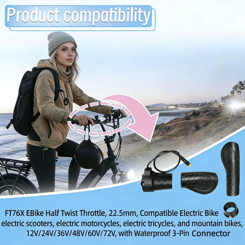 Rider using Half Twist Throttle Grip For E Bikes And Scooters No Fuss Setup 22.2mm Handlebar Universal 12V To 72V Waterproof 3 Pin