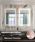 24 By 32 Inch LED Bathroom Mirror With Dimmable 6000K Front Lit Anti Fog Tempered Glass Touch Control Brightness From 10 To 100 Percent UL Listed Driver Vanity Mirror For Your Home Reno displayed in a bathroom with memory function features.
