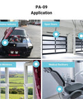 PA-09 applications in automotive, open doors, windows, medical recliners showing uses of 12V Industrial Linear Actuator With 2 Inch Stroke 330 Lbs Thrust Stainless Steel Rod Brushed DC Motor Heavy Duty Marine Automation And Robotics Solution