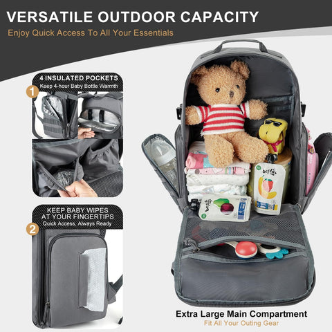 Open Dad Gear Tactical Diaper Bag Backpack With Changing Pad, Military MOLLE System, Water Resistant 900D Fabric, interior contents
