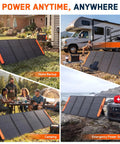 200W Portable Solar Panel Foldable Charger With ETFE Laminate for camping and RV life, high efficiency monocrystalline cells