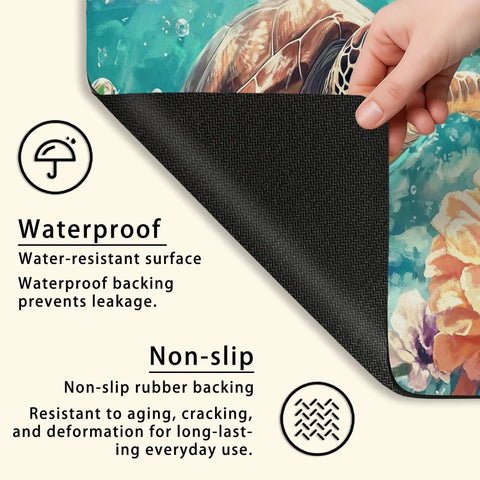 Oceanic Wildlife Washer And Dryer Top Protector Mat With Waterproof PU Leather And Anti Slip Rubber Backing Spill Proof Dust Cover For Laundry Room 20x24 Inches Durable Keepin It Clean showing waterproof and non-slip features