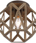 Elevate Your Home Decor With This Straight Up Solid Rustic Flush Mount Ceiling Light Featuring A Dope Wood Finish That Brings Serious Farmhouse Vibes To Any Room UL Certified Easy Setup Perfect For Modern Living Spaces Today - brown hexagon wood frame above light bulb.
