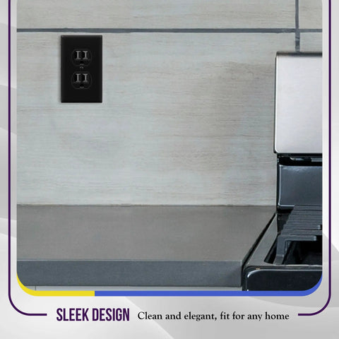 Duplex Receptacle Wall Plate 1 Gang 4.5 X 2.76 Inches Black on kitchen wall, unbreakable polycarbonate