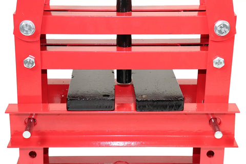 Front view of 6-Ton Benchtop Hydraulic A-Frame Shop Press With Press Plates For Metal Bending And Straightening Install And Remove Pressure-Fitted Parts Built Like A Tank A Real Workhorse For Your Home Workshop.