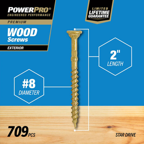 Bronze Exterior Wood Screws for Outdoor Decking, Size 8 x 2 Inches, with T25 Star Bit, Epoxy Coated for Rust Proof Durability, 709 Pieces