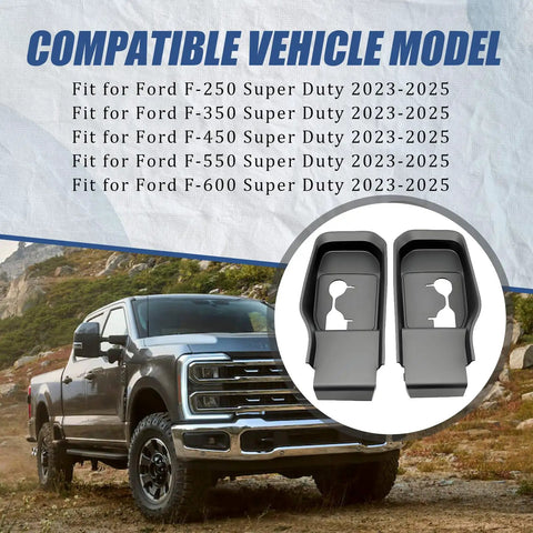 Ford F Series Front Left And Right Bumper Tow Hook Covers 2 Pack For Super Duty 2023 2024 2025 shown with truck