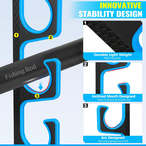 Garage Wall Or Ceiling Mounted Fishing Rod Holder With Soft TPU Protective Pad featuring stability design and ABS material