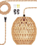 Handcrafted Rattan Pendant Light With Extended Plug In Cord And Simple Toggle Switch Brings Chill Weekend Vibes To Your Cozy Bedroom Or Living Room Egg Shade Fixture with oval shade and cord.