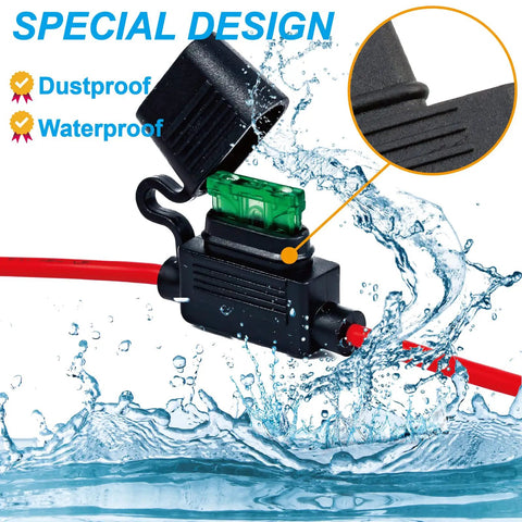 Waterproof Inline Fuse Holder Kit For Cars And Boats With 18AWG Wiring And 3A Mini Fuses IP65 rated, dustproof design with tinned copper wire.