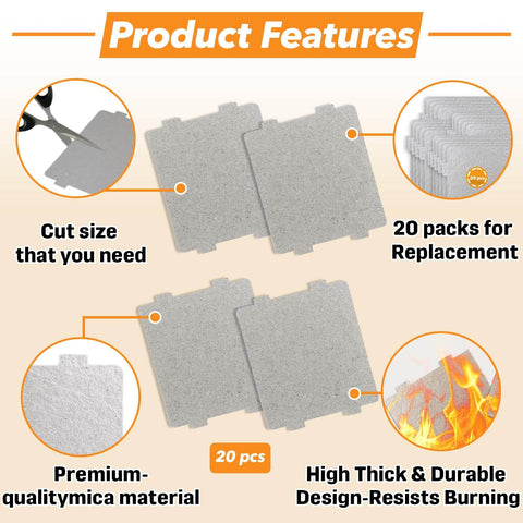 20 Pack Microwave Waveguide Cover Mica Plates Sheets Set, High Thickness Mica Slice for Oven Repair, product features image