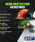 Carbon Fiber Full Brim Hard Hat With Reinforced Shell For Tough Work All Day Comfort And Expanded Coverage In Orange And Black