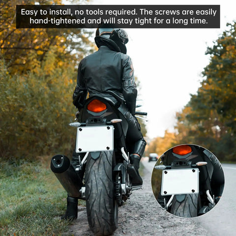 Motorcycle with license plate secured using Heavy Duty License Plate Bolts Set 8 Pcs 6mm Diameter and 25mm Length Nylon Screws