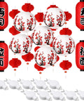 40 Piece Japanese Chinese Paper Lantern Decor Set With LED Lights For Indoor And Outdoor Use Cherry Blossom And Red Lanterns