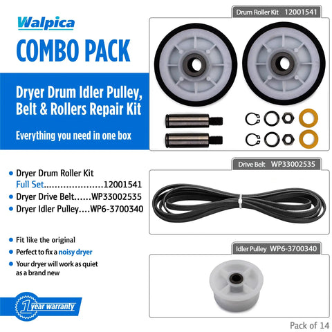 Dryer Drum Support Roller Belt Idler Pulley Repair Kit For Neptune Atlantis 3000 Series Washer And Dryer, packaging and parts