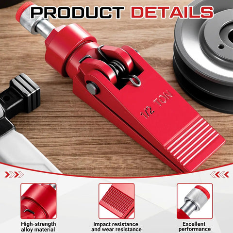 Heavy Duty Hydraulic Wedge Spreader 1/2 Ton Capacity With 3 1/4 Inch Max Opening And 1/4 Npt Port, red metal tool, close-up view.