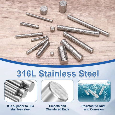 40 Pcs 4 Mm X 20 Mm Stainless Steel Dowel Pins 316L Cylindrical Shelf Pins Silver Tone for DIY Projects, close-up view