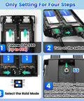 Instructions for setting up Rock Solid Dual Bay Raid SSD Enclosure, showcasing steps for SSD connection and RAID mode selection.