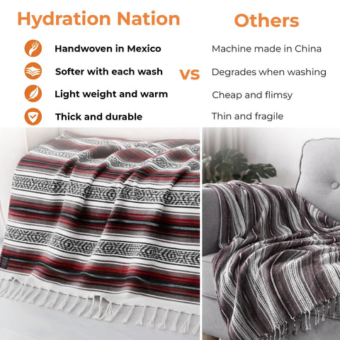 Authentic Handmade Falsa Baja Blanket Soft And Lightweight Mexican Throw For Yoga, Beach, Camping, Picnics, Car Or Truck, Go-To Outdoor Gear, Durable Breathable Colorful 70x50 Cherry