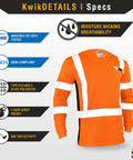 Men High Visibility Class Three Safety Shirt Orange Breathable Polyester Mesh Work Rig Gear With Silver Reflective Tape Sleek Cut Built For The Daily Hustle 2xl, showing moisture-wicking details and a deep chest pocket.