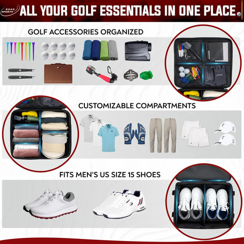 Golf Trunk Organizer For Men Portable Car And Truck Bed Storage With Dual Layer Design, compartments for shoes and golf accessories