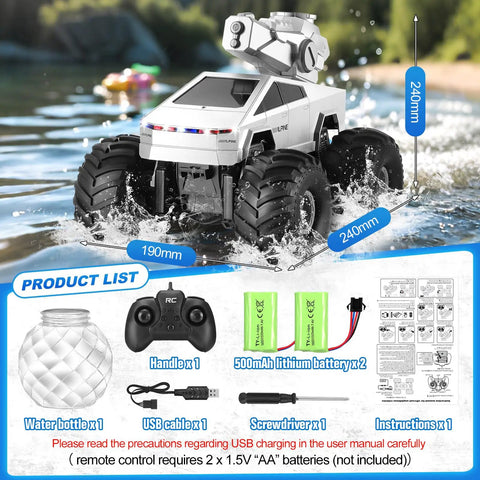 Amphibious RC Car With Water Cannon And Waterproof Remote Scale One To Sixteen 4WD Monster Truck for land and water fun