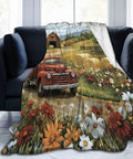 Super Cozy Pickup Truck Blanket Throw Ultra Soft Flannel Travel Blanket featuring vintage truck on couch in living room.