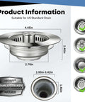 Three In One Kitchen Sink Drain Strainer Stopper Basket With Odor Filter And Anti Clog Tech for 3.5 inch Drain Stainless Steel Silver