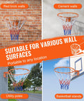 18 Inch Wall Mounted Basketball Rim With Net And Double Spring, Heavy Duty Q235 Steel Replacement Hoop for versatile wall surfaces
