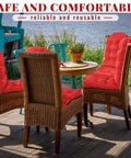 4 Piece Outdoor Patio Chair Cushions Set With Thick High Back Adirondack Rocking Chair Cushions Tufted Weatherproof Fade Resistant Anti Slip With Ties 44 By 19 By 4 Inches Red displayed on wicker chairs outdoors