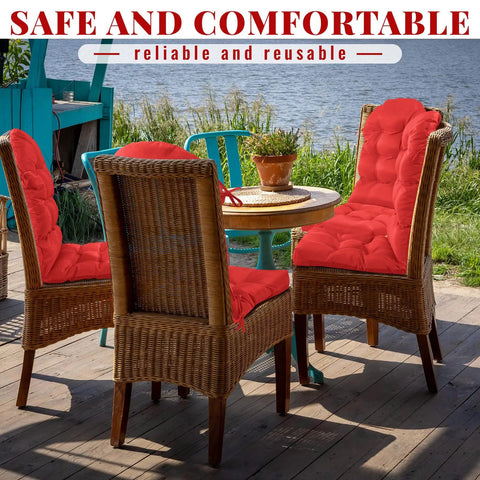 4 Piece Outdoor Patio Chair Cushions Set With Thick High Back Adirondack Rocking Chair Cushions Tufted Weatherproof Fade Resistant Anti Slip With Ties 44 By 19 By 4 Inches Red displayed on wicker chairs outdoors