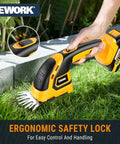 Lightweight 21V Cordless Hedge Trimmer And Grass Shears 2In1 Battery Powered Pruner Include Charger with ergonomic grip and safety lock.
