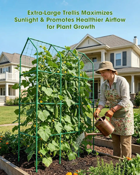 65 Inch Outdoor Cucumber Trellis For Climbing Plants Heavy Duty Metal Garden Trellis with Dense Netting for Cucumbers