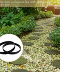 Two Round Stepping Stone Molds For Concrete Pavers Reusable Plastic Path Maker Kit For DIY Garden Paths Walkways Patios And Courtyards No Fuss Masonry Molds For Cement Mix displayed with a garden path.