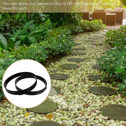 Two Round Stepping Stone Molds For Concrete Pavers Reusable Plastic Path Maker Kit For DIY Garden Paths Walkways Patios And Courtyards No Fuss Masonry Molds For Cement Mix displayed with a garden path.