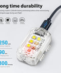 Rechargeable Drone Strobe Light LED Lamp For Night Flights FAA Ready Beacon charging with USB cable, showing battery details.