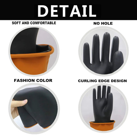 Heavy Duty 18 Inch Latex Work Gloves With Rock Solid Chemical Resistance Built Tough For Industrial Site Cleanup And Heavy Lifting Projects That Really Demand Maximum Durability And Protection, showing hand details and curling edge design.
