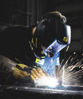 Savage A40 Black Auto Darkening Welding Helmet Pro Grade With External Shade Adjustment used by welder creating sparks