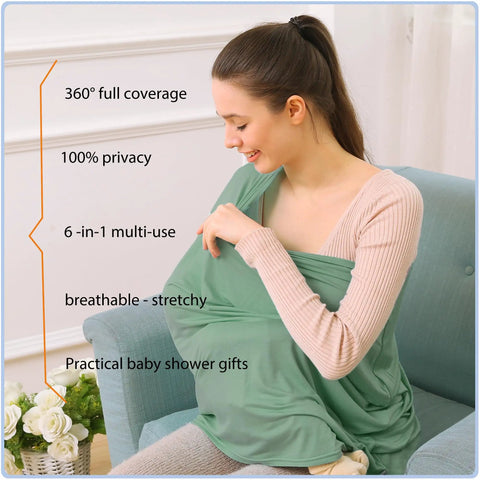 Woman using All In One Baby Car Seat Cover And Canopy With Breathable Buttery Soft Stretch Fabric Nursing Cover Stroller Shield