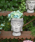 Chill Buddha Head Planter With Stone Look Finish Face Planter Garden Statue For Home Or Porch Decor Ideal For Succulents And Cactus